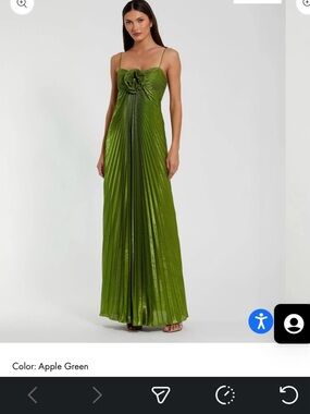 ISO Apple Green Pleated Maxi Dress with Floral Bust Detail